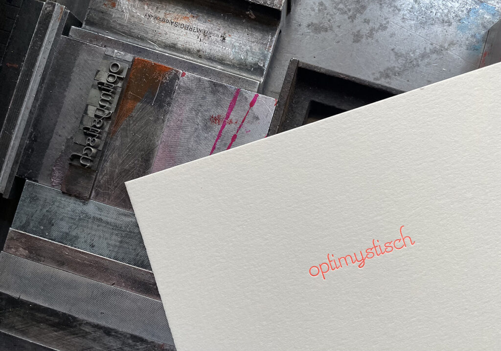 Karte "optimystisch" – Bleisatz